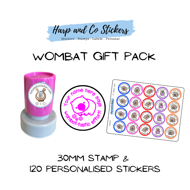 Gift Pack 30mm Stamp + 120 Stickers - Wombat