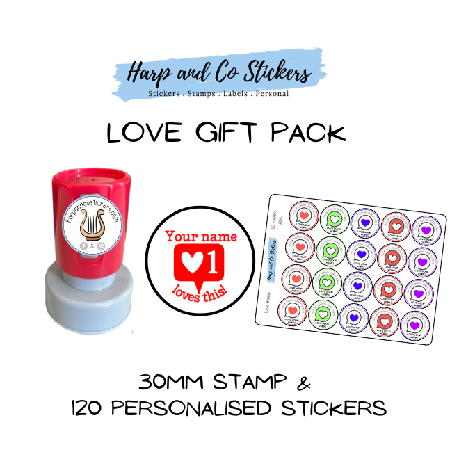 Gift Pack 30mm Stamp + 120 Stickers - Love