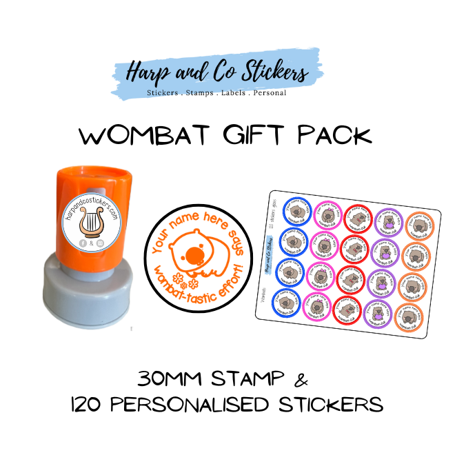 Gift Pack 30mm Stamp + 120 Stickers - Wombat