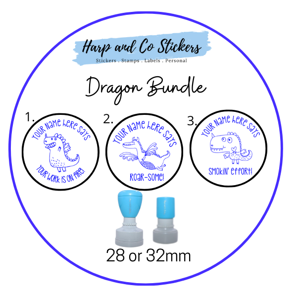 28 or 32mm Personalised Stamp Bundle - 3 Dragons Stamps