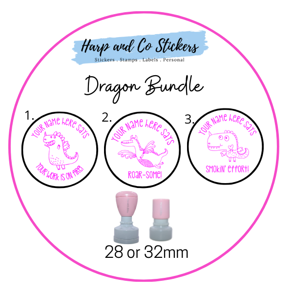 28 or 32mm Personalised Stamp Bundle - 3 Dragons Stamps