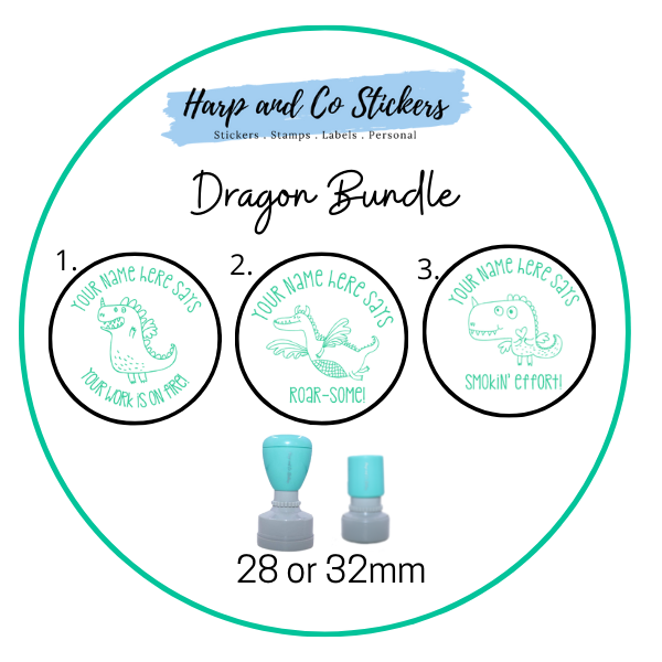 28 or 32mm Personalised Stamp Bundle - 3 Dragons Stamps